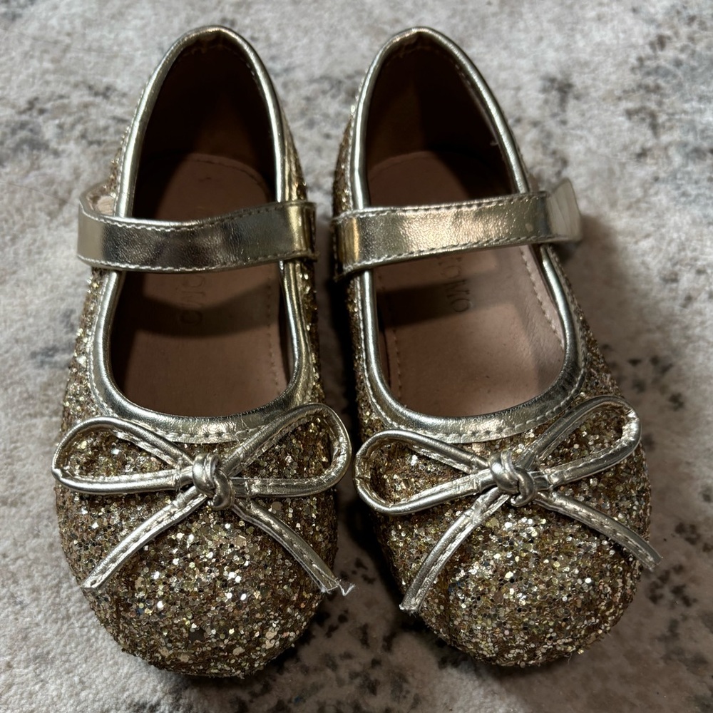 Toddler Girls Gold Glitter Ballet Shoes